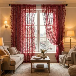 French Country Style Floral Lace Curtain, 1pc and 2pcs, Window Sheer Drapes, Festival Decoration, Elegant Home Decor, Interior Decoration Accessories