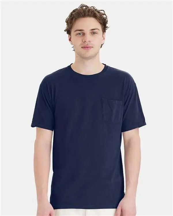 Custom Embroidered - ComfortWash by Hanes - Unisex Garment-Dyed Pocket T-Shirt - Navy - GDH150