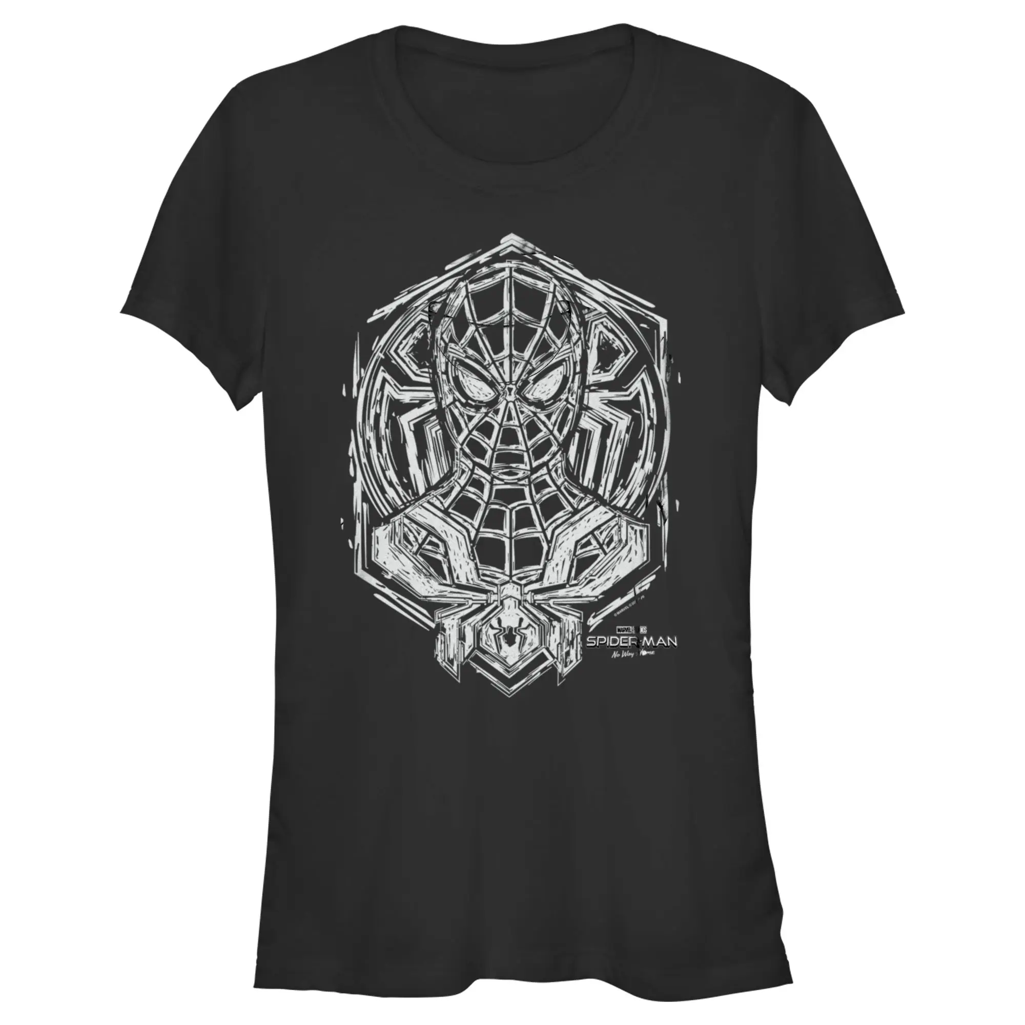Juniors Womens Marvel Spider-Man: No Way Home White Sketch T-Shirt
