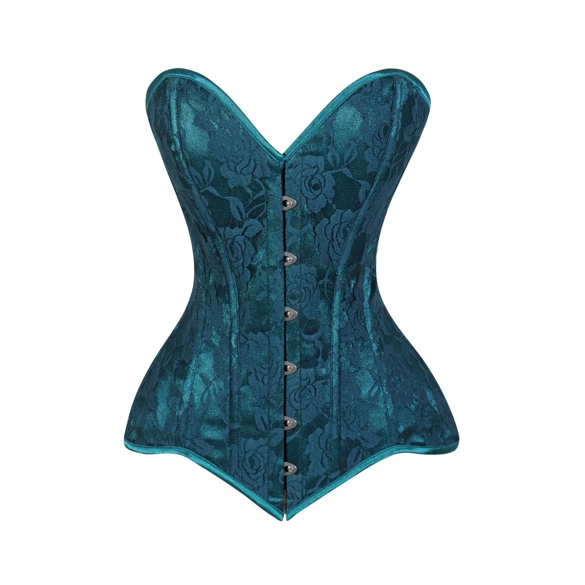 Lavish Teal Lace Overbust Corset Sweetheart Neckline Busk Closure