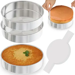 8 Inch Cake Pan Set of 3, Nonstick Stainless Steel Round Layer Cake Baking Pans with 100 count  Papers, Cake Tins for Birthday Christmas,  & , Easy Clean & Dishwasher Safe
