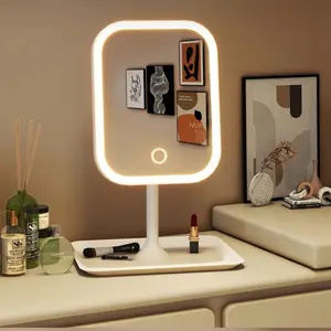 Niche Modern Desktop Vanity Mirror with 3 Color Light LED Makeup Mirror Touching Mirror for Women's Bedroom Dressing Table