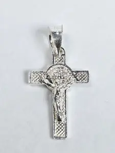 Crucifix Double Sided San Benito Pendanr Cross Charm (20.5mm) - 925 Sterling Silver