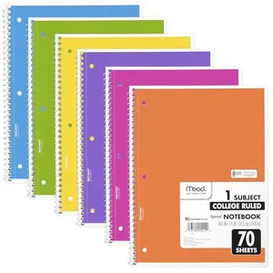 Mead Spiral Notebook, 6 Pack, 1 Subject, College Ruled Paper, 7-1/2" x 10-1/2", 70 Sheets per Notebook, Assorted Bright Colors (830050-ECM)