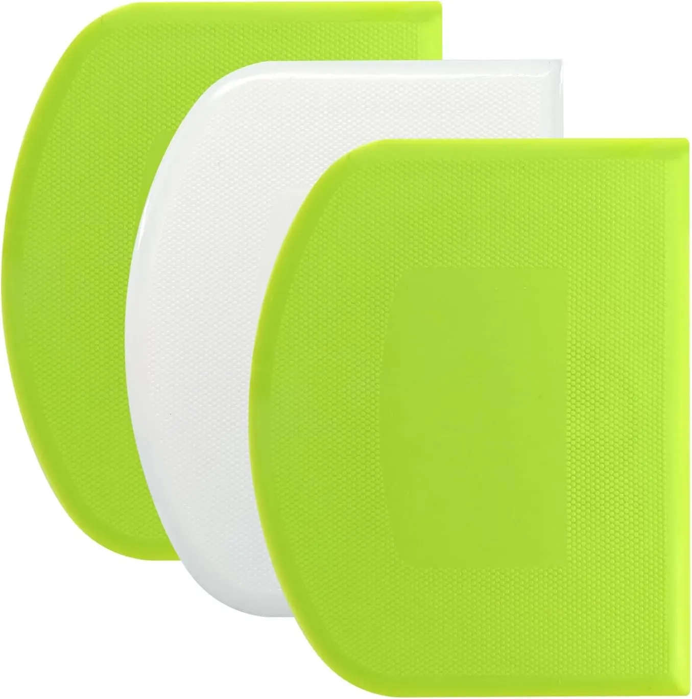 3-Piece Dough Scraper Set, 4.7x3.7 Inch Flexible Plastic Bowl and Bench Scrapers with Sharp Edges & Anti-Slip Grip for Baking