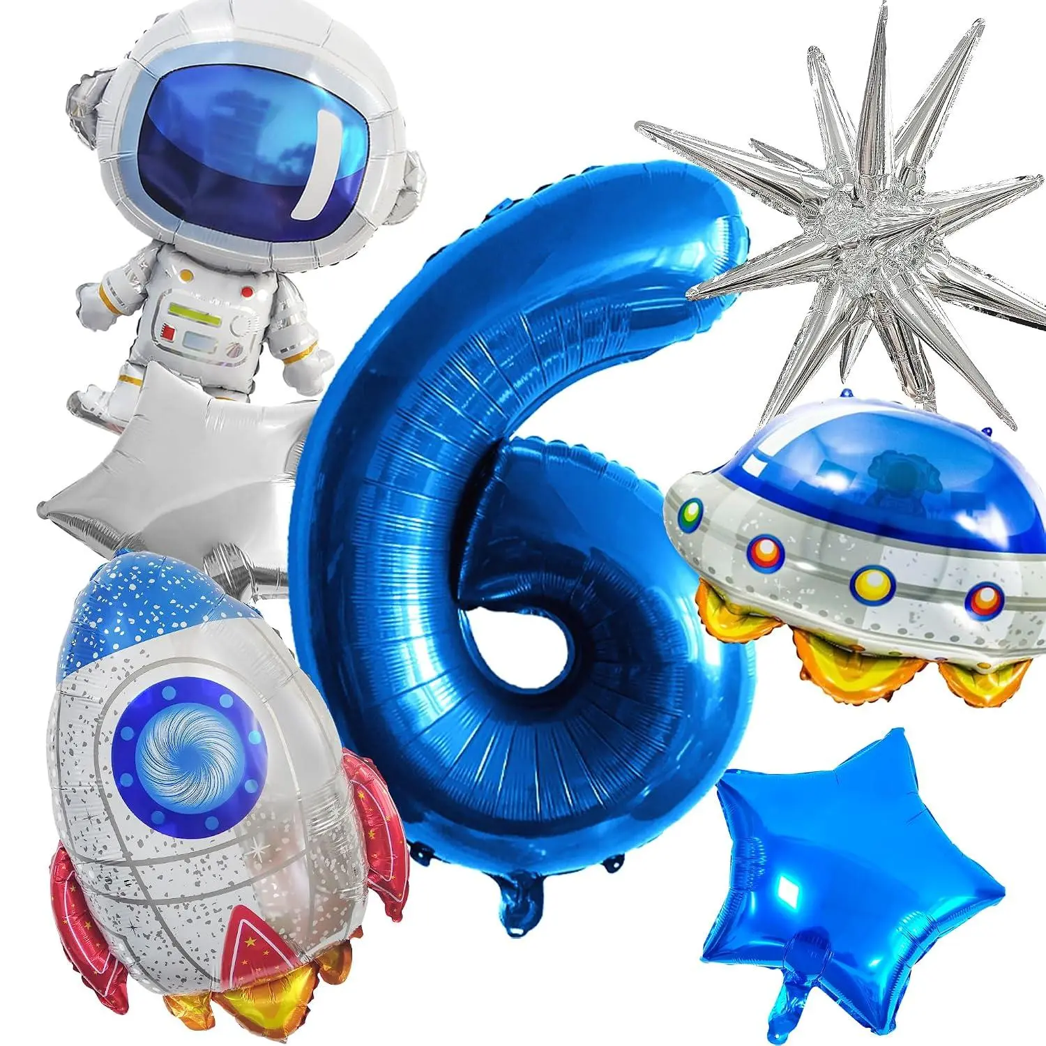 Galaxy Space Balloons，Space Themed Birthday Party Decorations. Number 6 Astronaut Rocket Planet Foil Balloons For Kids' Birthday Party