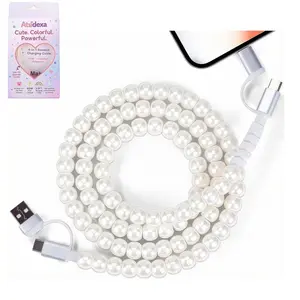 4-in-1 Blended Charging Cable with Pearl Fast Charger, 1.8M USB to USB-C, 2.4A/3.0A/5.0A/6.0A/10.0A High-Power, Cute Colorful Smartphone Cellphone Mobile Accessory