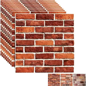 Wall Panels Peel and Stick,  Wall Panels Self Adhesive  10 count PVC  Brick Wallpaper Peel and Stick for Interior Wall Decor,Bedroom,Living Room12''x12'' (Dark Red Stone)