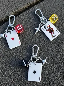 Y2K Acrylic Keychain with D6 Dice, Joker and a Card Poker Bag Charm, Street Fashion Style Accessory, Unisex Trendy Jewelry