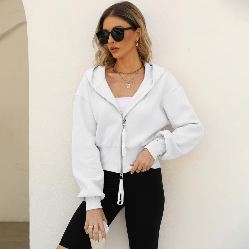 Yimoon Cropped Hoodie Women Zip Up Long Sleeve Sweatshirts Casual Fashion Hooded Workout Jacket Crop Top