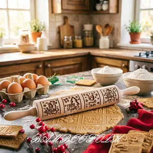 1pc Christmas patterns molds, Embossing Rolling Pin, LaserEngraving Rolling Pin, Biscuit Decorating Roller, Suitablefor Christmas Gifts