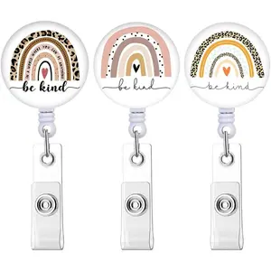 Retractable Badge Reel Clips 3 Pack, Name tag Holders for Office Worker   with  Clip Cute Badge Clip  ID Name Card Holders(Rainbow)