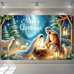 BlissYard Nativity Scene Banner 71x43 Inches Merry Christmas Manger Scene Banner Religious Christian Backdrop for Church Indoor Outdoor Christmas Backdrop Nativity Background Holiday Decoration