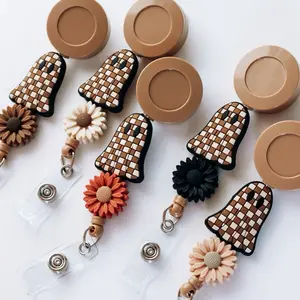 Spooky Badge Reel Nurse - Unique Halloween-Themed Design with Floral & Checker Patterns for Identification Cards - Durable Retractable Cord