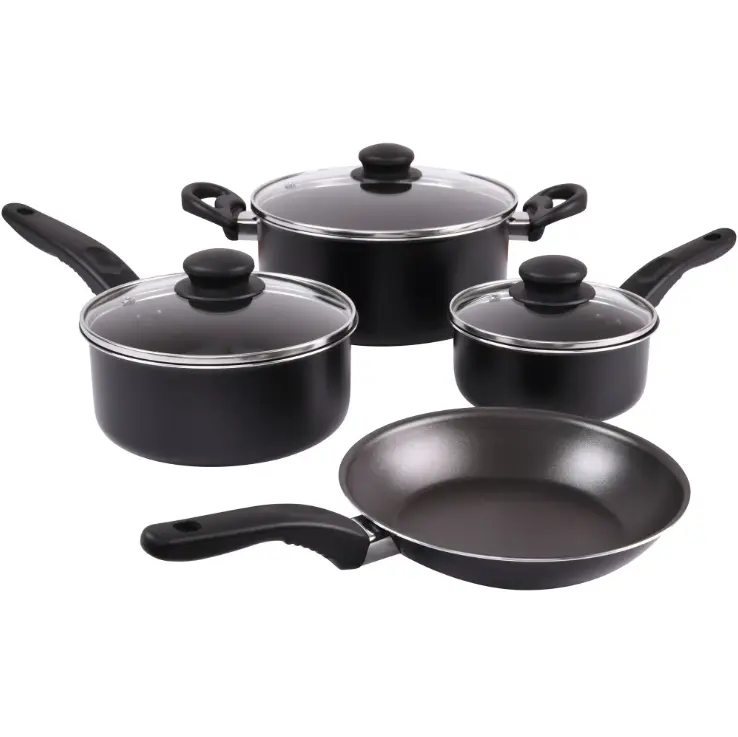 Mainstays 7 Piece Non Stick Aluminium, Pots and Pans Cookware Set, Black