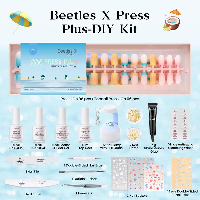Beetles X Press Plus Nail Tips Kit - Toe Nail Finge Nail French Tip Pink Brown Short Square Almond Shape Natural Acrylic Nail Tips for Effortless Beauty & DIY Manicures - Frenchtipnails Fall Nail Halloween Nail Black Friday Winter Nail Christmas Gift