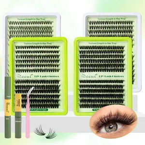 240pcs Mixed Length & Style False Eyelashes Kit, Natural Look Lightweight Lash Extensions, Self Grafting Curl Eyelashes, Fluffy Eyelash Clusters, Includes Bond&Seal &Remove&Eyelash Tweezers &Brush,Eye Makeup Supplies for Women & Girls