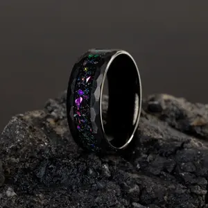 Pink Galaxy - Space Galaxy Ring, Black Opal and Pink Sandstone Ring, 8mm Width