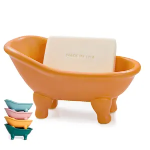 1 count5.6" Colorful Ceramic Mini Clawfoot Bathtub Soap Dish Decortative Soap Dish Small Planter Makeup Organizer Container Hamster Bathtub Decoration