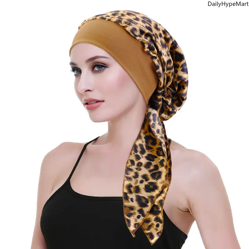 Satin Lined Turban Chemo Hat - New Braided Satin Baroque Print, Wide Elastic Band, Tie Closure, Comfortable Sleep Bonnet for Casual Daily Wear, Head Wrap