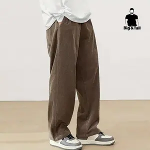 Men’s Big & Tall Plus Size Solid Color Straight-Leg Pants with Elastic Drawstring Waist, Mid-Rise Casual Pants with Side Pockets — Ideal for travel, as a gift for him, or as sweatpants. Fashionable menswear trousers/pants for men.
