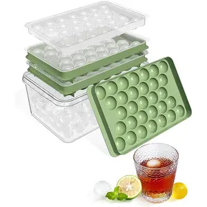 Ice Cube Tray with Lid and Bin,Ice Tray,62 Round Ice Trays for Freezer,  Plastic Ice Cube Molds, Easy Release Ice Ball Maker, Stackable Ice Molds for , , Coffee