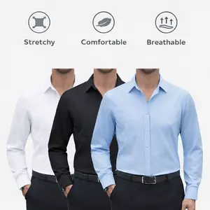 3-Pack AMZPURE Men's Dress Shirts 4-way Stretch Long Sleeve Collared Solid Wedding Dating Button Down Shirts Business Casual Breathable Outfits Menswear tiktokshopspringglowup Summervibes