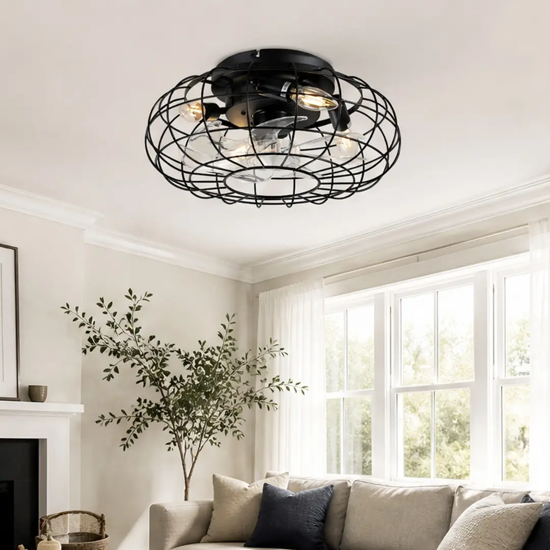 ARCH 15.7" Low Profile Bladeless Compact Ceiling Fan with Light Kit, Remote Control, 6 Speeds, Reversible Motor, Matte Black Metal/PC Modern Fan for Living Room, Bedroom, No Bulbs Included, Compact Ceiling Fans