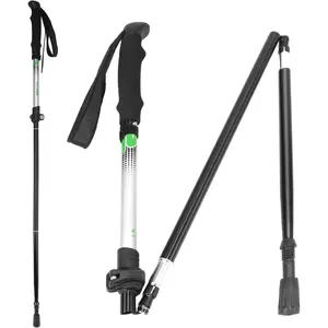 Travel Folding Trekking Hiking Pole with Carrying Case, Collapsible Adjustable Walking Stick, Portable Lightweight Mobility Aid for Outdoor Camping Backpacking, Durable Telescopic Cane for Men Women Seniors Hikers Gift, Black