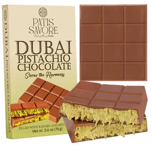 Dubai Chocolate Bar Pistachio – 2.6 oz Dessert with Pistachio Cream & Kataifi Filling | Gourmet Dubai Chocolate Filling | Elegant Gift Chocolate