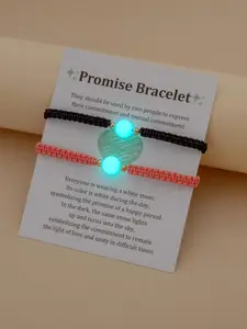 Unisex Street Style Luminous Bead Decor Drawstring Bracelets, 2 Counts/set Casual Trendy Couple Bracelets, Fashionable Jewelry As Gift for Women & Men