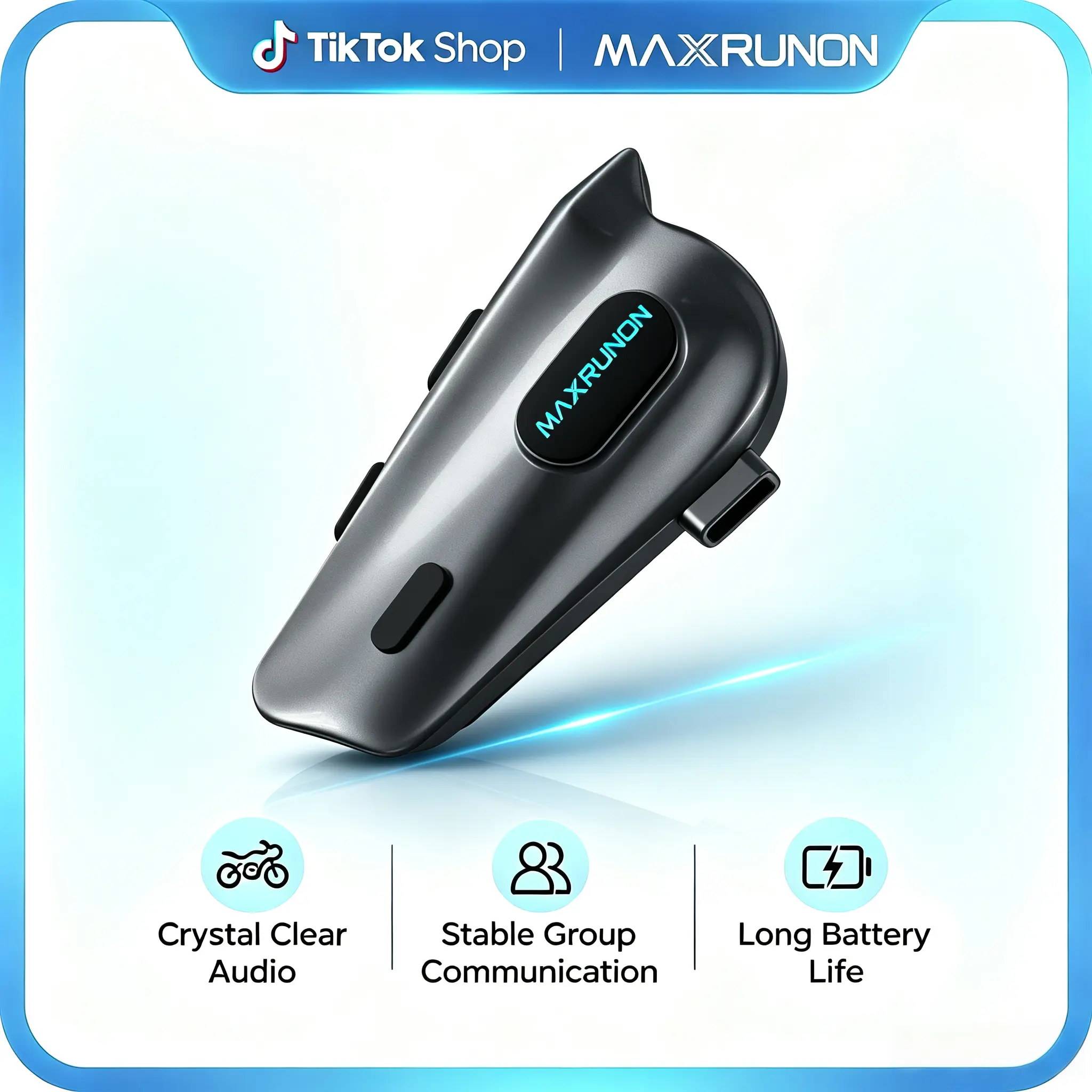 MAXRUNON 2Y Model Motorcycle Helmet Bluetooth 5.3 Intercom Headset - 500m Range, 2-Rider Talk, IPX5 Waterproof, FM Radio, Noise Canceling, Universal Fit, Glove-Friendly Rubber Motorcycle Accessory for Riding