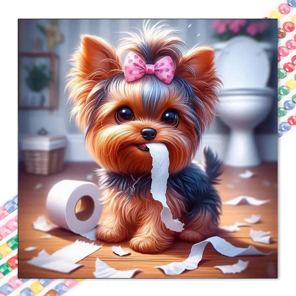 1pcs 5D DIY handmade diamond painting kit, 5D diamond art kit, DIY decoration, rolled paper, dog, bathroom diamond painting kit with full round diamonds DIY, mosaic, diamond art, DIY art home decoration, suitable for Halloween and Christmas.