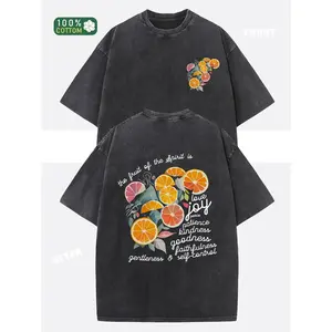 Washed Cotton T-Shirt 250g Heavyweight Soft Graphic Tee The Fruit of The Spirit is Love Vintage Double-Sided Print Unisex Casual Daily Wear Loose Fit Spring Summer 2026 New