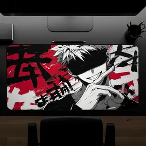 [New Anime Gear - Sale Up To 35%] Satoru Gojo Anime Desk Mat, Monochrome Jujutsu Inspired Extended Mouse Pad, Modern Gaming Desk Setup Decor