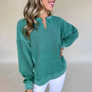 Skobeloff Solid Color Notched Neck Drop Shoulder Sweatshirt