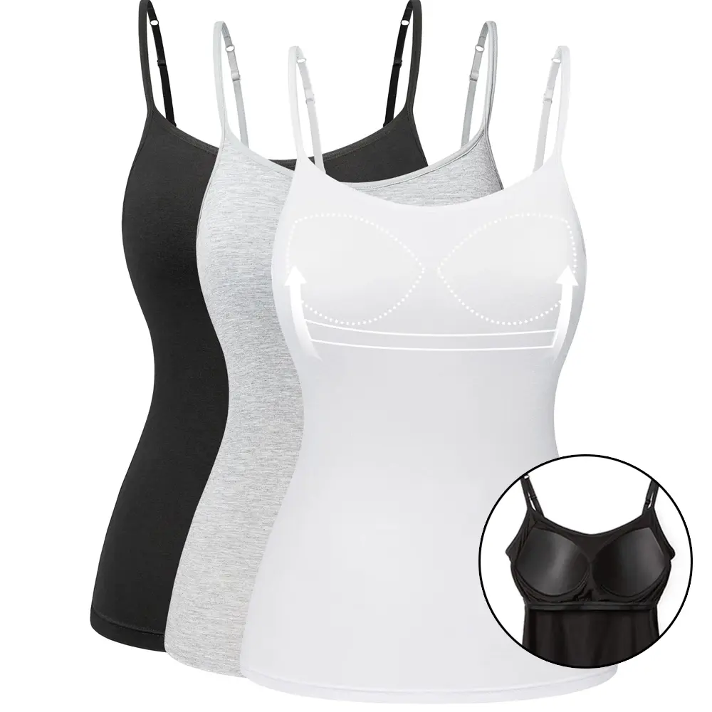 Women's Basic Viscose Camisole with Built-in Shelf Bra, Breathable Scoop Neck Tank Top with Adjustable Straps for Casual Layering, Tank Tops, Spandex