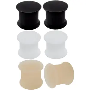 3 Pairs Ear Plug Skin White Black Sili Double Flare Earring Solid Gauges Ears Tunnel Exper Piercing More Size Options