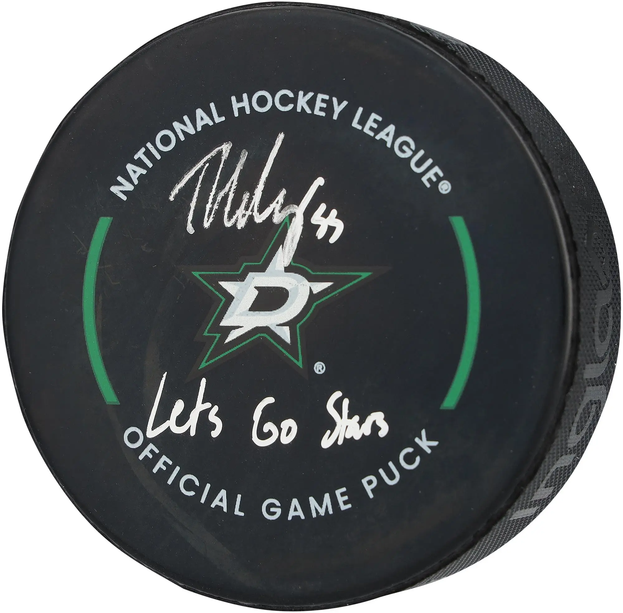 Thomas Harley Dallas Stars Autographed Official Game Puck with "Lets Go Stars" Inscription - Fanatics Authentic Certified