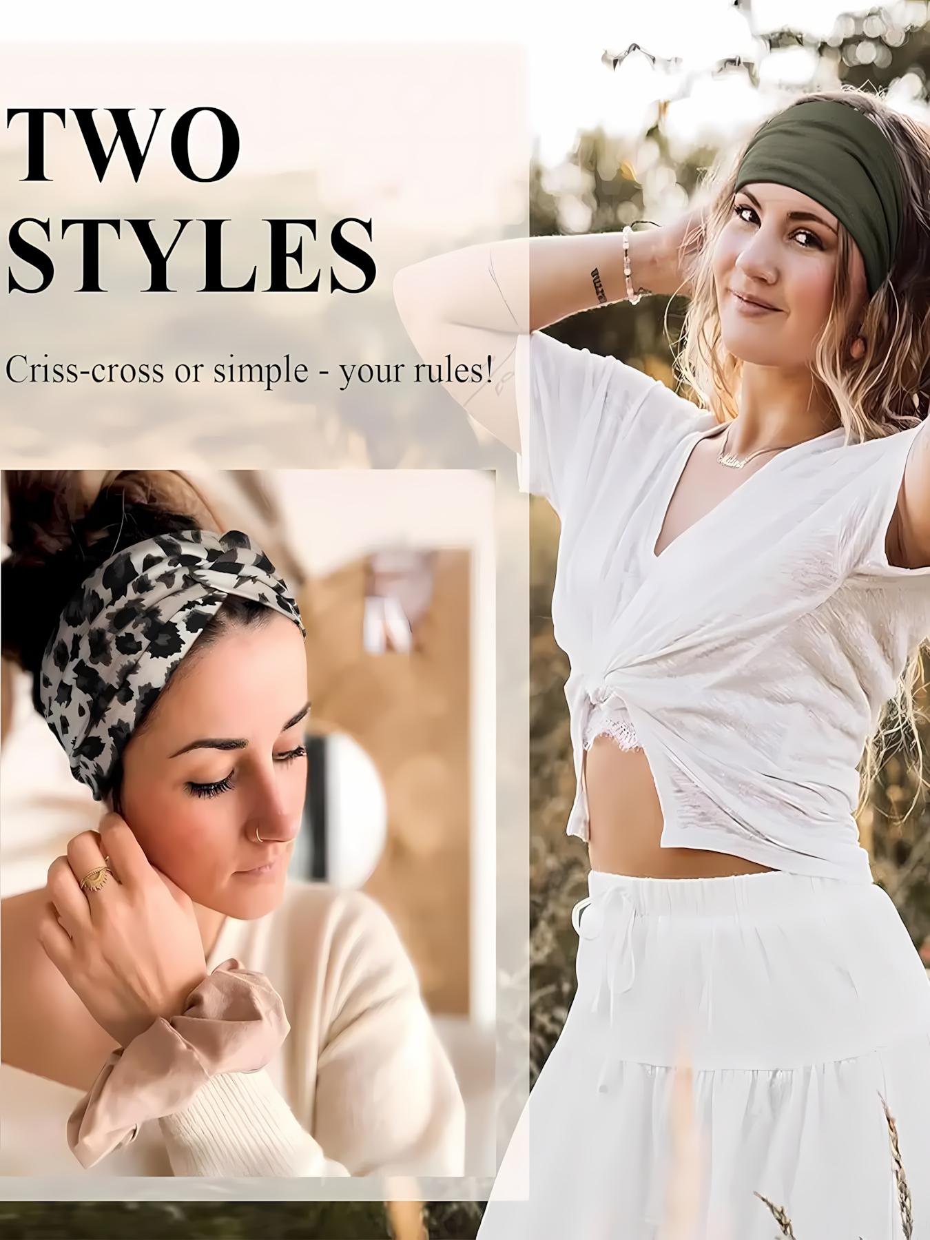 Women's 4-Piece Hairband Set, Elastic Boho Tie-Dye Headbands in Wide & Narrow Styles, Vintage Fashion Hair Accessories for Yoga, Sports, Makeup, Daily Wear & Workout