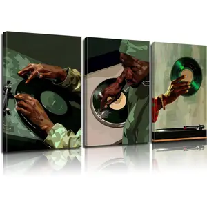 African American DJ Canvas Wall Art Black Men Painting Picture Wall Decor Hip Hop Music Theme Poster Modern Black Culture Prints Artwork for Mens Bedroom Dorm DJ Studio Apartment Decorate Framed