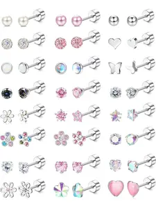 24Pairs Hypoallergenic Earrings for Girls Women -   Screw Back Earring Cute Kids Baby Toddler Earrings 4mm Tiny Screwback Flat Back Stud Earring Set Age: Over 3 Years Old Hypoallergenic Post Earrings