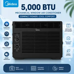 Midea 5,000 BTU DOE Window Air Conditioner (Like New Condition) Mechanical Control Window AC Unit for Spaces Up to 150 Sq. Ft. • Simple Manual Dial Air Conditioner for Room Cooling • Compact Design, High Efficiency, Easy Installation with Washable Filter