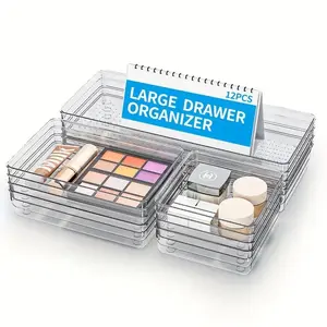44 piece Clear Drawer Organizers Set, 4-Size Versatile Bathroom And Vanity Organizer Trays, Non-Slip Transparent Storage Containers For Makeup, Jewelry, Bedroom, Kitchen Utensils And Office, Home Storage Supplies and Boxes