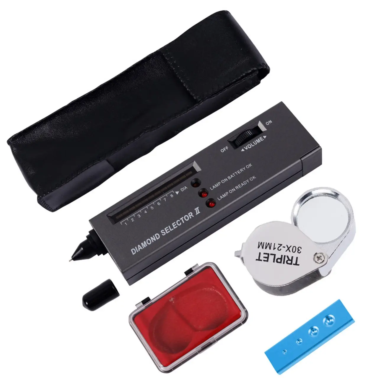 Diamond Tester Pen Tool Kit with 30X magnifier Jewelry tester Tool - Professional Selector with LED indicator for Diamond Rings, Gemstones and Jewelry Checking
