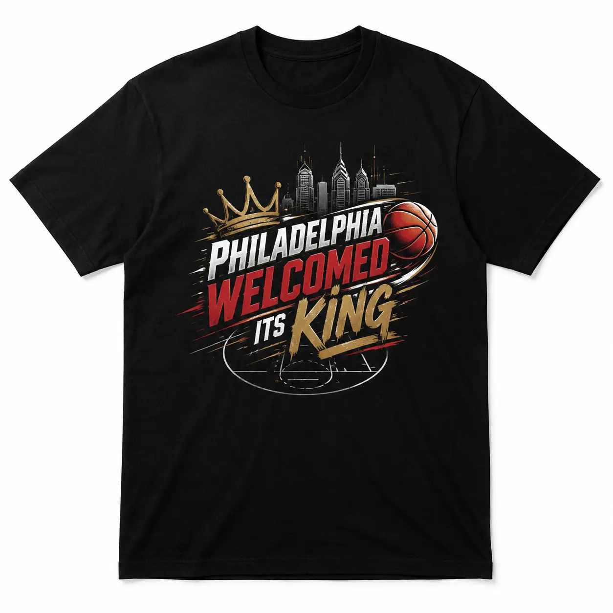 Philadelphia Welcomed Its King T-Shirt, Philly Basketball Fan Shirt, Men’s Black Short Sleeve Sports Graphic Tee
