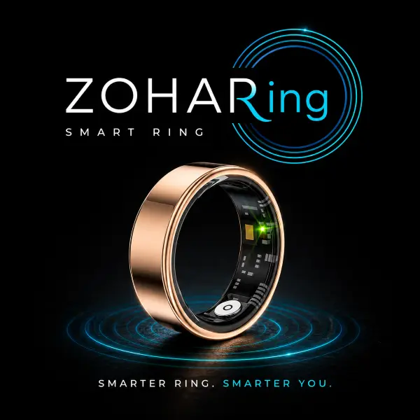 ZohaRing Smart Health Ring for iPhone & Android, 5ATM Waterproof Titanium Wearable, Heart Rate, Blood Oxygen (SpO2), Sleep & Activity Tracker, Bluetooth,Magnetic Charging,Rechargeable Fitness Monitor