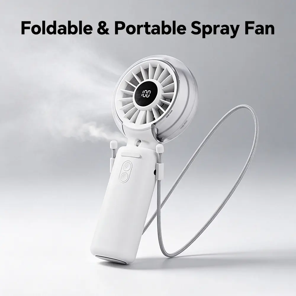 Foldable & Portable Spray Fan,Handheld Mist Cooling Fan with 100 Adjustable Speeds | Digital Battery Display & Anti-Mistouch Switch | Ideal for Makeup, Workouts, Travel & Hot Weather