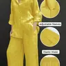 Women's Solid Color Long Sleeve Shirt & Wide Leg Pants Set, Casual Fashion Cozy Breathable Loungewear Homewear Two-piece Outfits for Daily Outdoor Wear, Women Clothes Womenswear for Spring Fall, Lady Co Ord Set