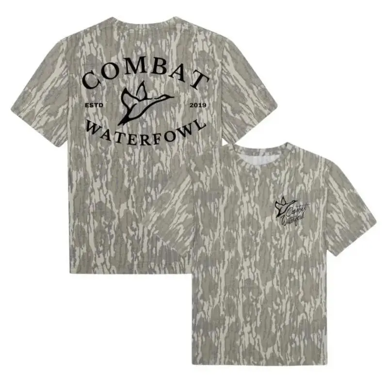 Combat Waterflow Hunting Tee - Mossy Oak Bottomland Camo T-Shirt – Dove Shirt - Unisex Cotton Tee for Men & Women